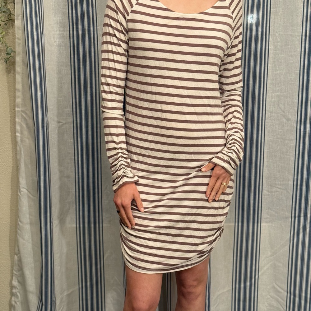 Vanilla Bay Brown and Cream Striped Long Sleeve Dress